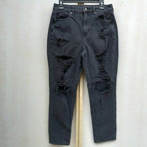 American Eagle Mom Jeans Comfort Stretch Waistband Size 8 Ankle Distressed Black